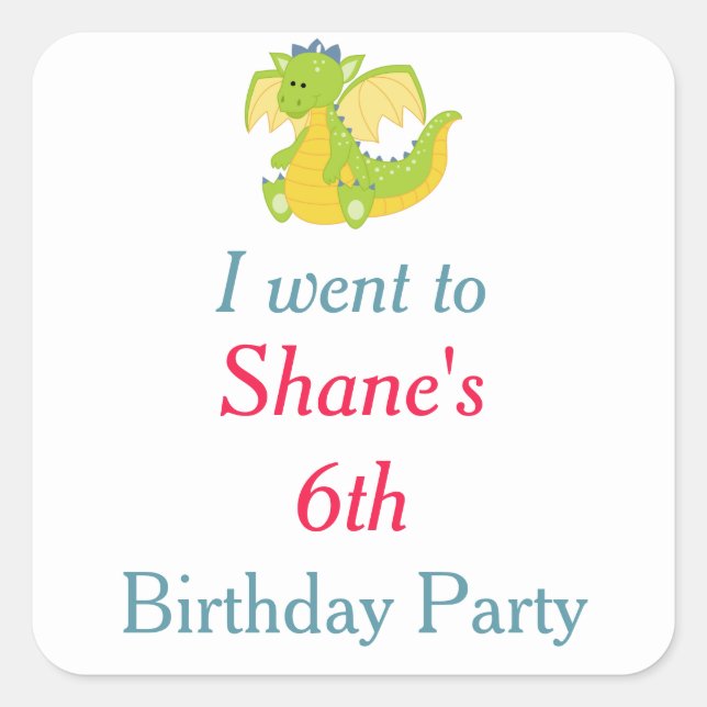 Dragon and Castle Birthday Party 'I went to' Square Sticker (Front)