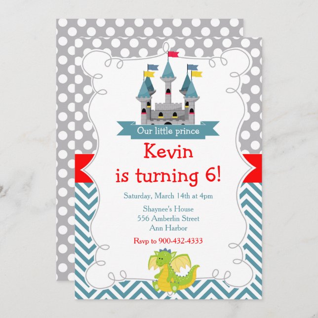 Dragon and Castle Birthday Party Invitation (Front/Back)