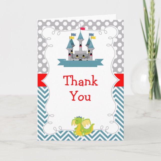 Dragon and Castle Birthday Party Thank You Card (Front)