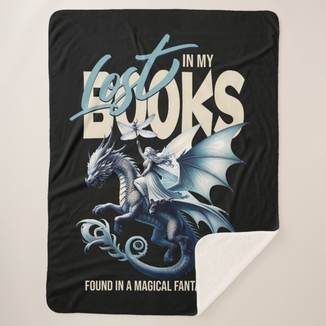 Dragon and Fairy & Fantasy book lover quote Sherpa Blanket (Front)