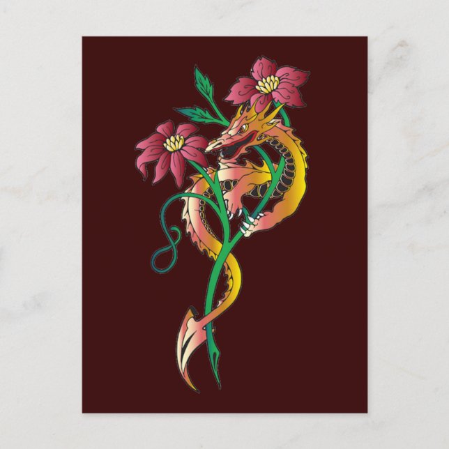 Dragon and Flower Tattoo Postcard (Front)