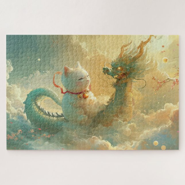 Dragon and Lucky Cat Jigsaw Puzzle (Horizontal)