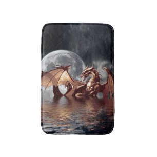 Dragon and Moon Rising Fantasy Art Bath Mats