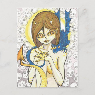 Dragon and Nymph skulls Fantasy Art Postcard