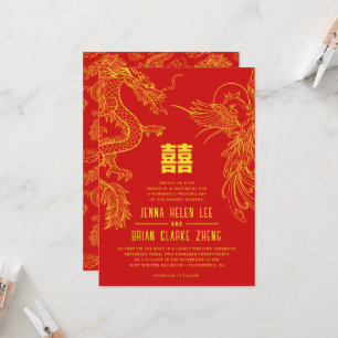 Dragon and Phoenix Double Happiness   Back Pattern Invitation