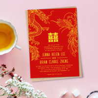 Dragon and Phoenix Double Happiness Gold+Red