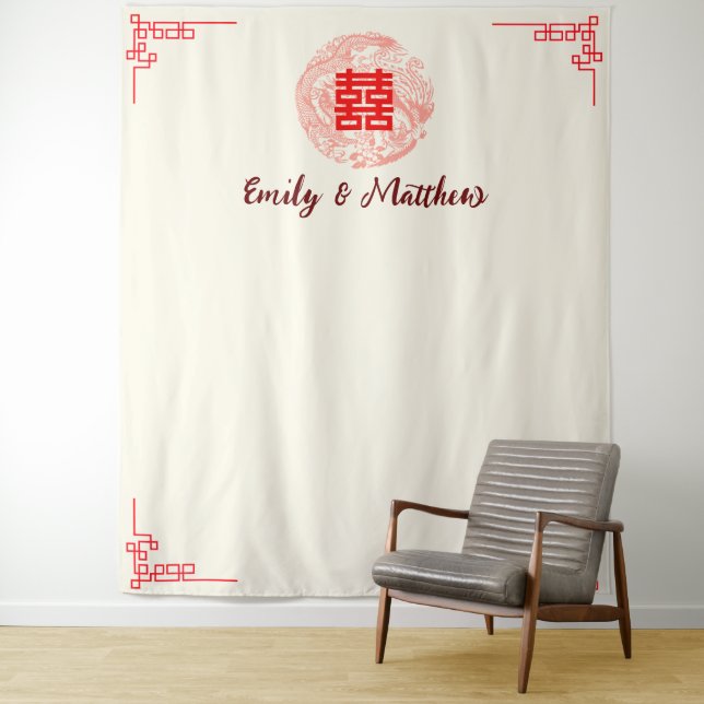 Dragon and Phoenix red chinese wedding backdrop Tapestry (In Situ)