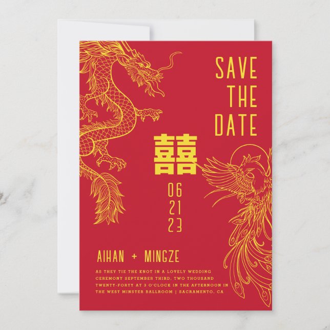 Dragon and Phoenix Save the Date Invitation (Front)