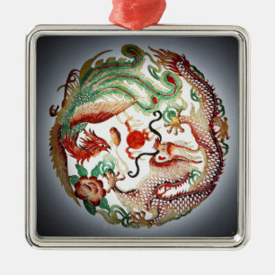 Dragon and phoenix stencil metal tree decoration