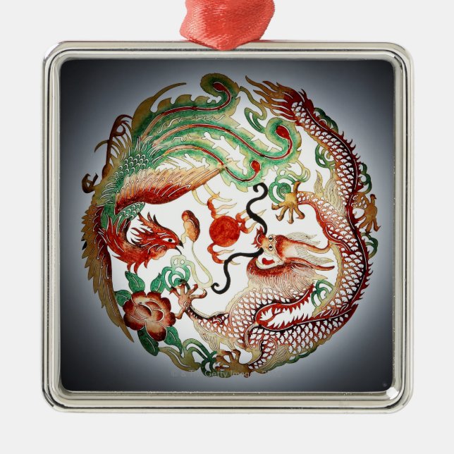 Dragon and phoenix stencil metal tree decoration (Front)