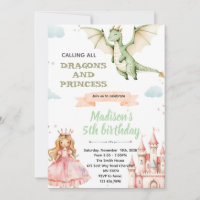 Dragon and princess Birthday Party Invitation