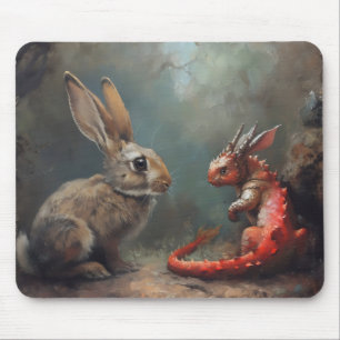 Dragon and Rabbit Fantasy Mouse Pad