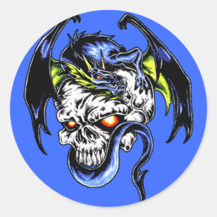 Dragon and Skull Classic Round Sticker