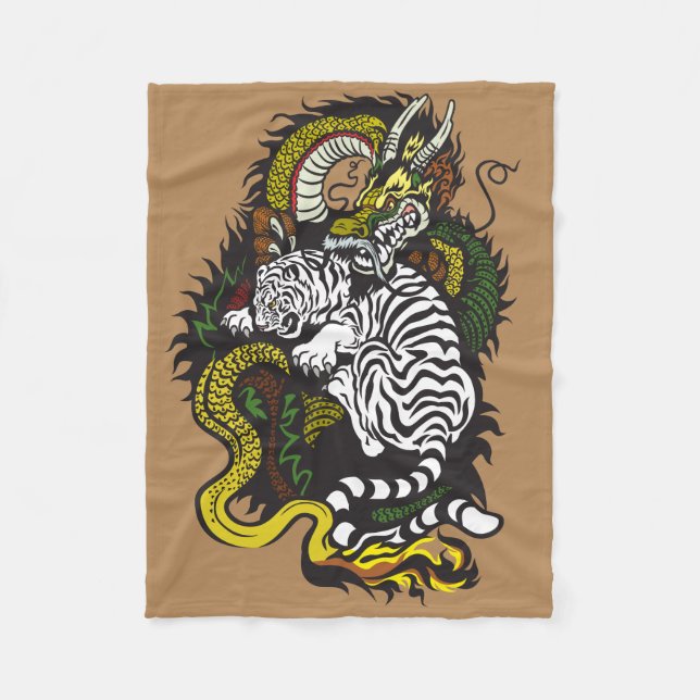 dragon and tiger fight fleece blanket (Front)