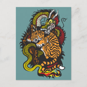 dragon and tiger fight postcard