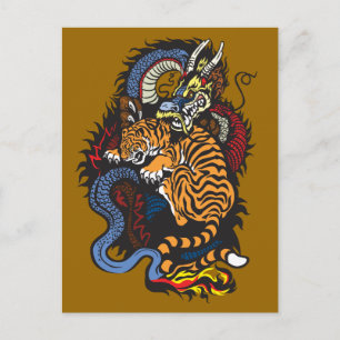 dragon and tiger fight postcard