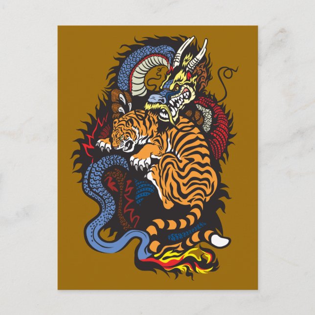 dragon and tiger fight postcard (Front)