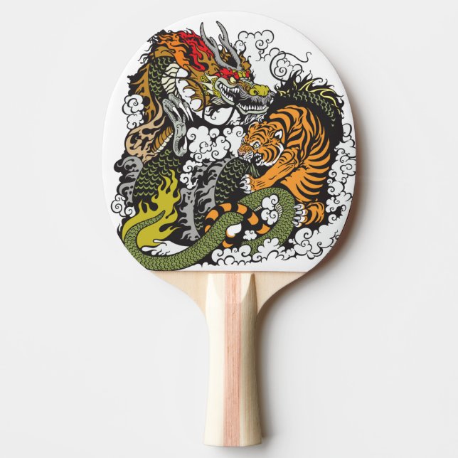 dragon and tiger fighting ping pong paddle (Front)