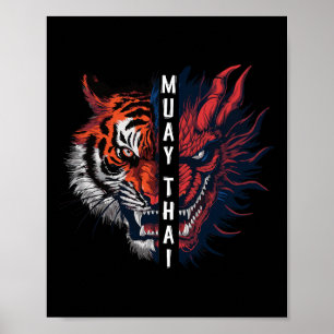 Dragon And Tiger Head Muay Thai Kickboxing Art  Poster