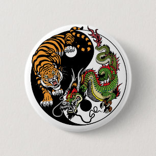 dragon and tiger yin yang 6 cm round badge