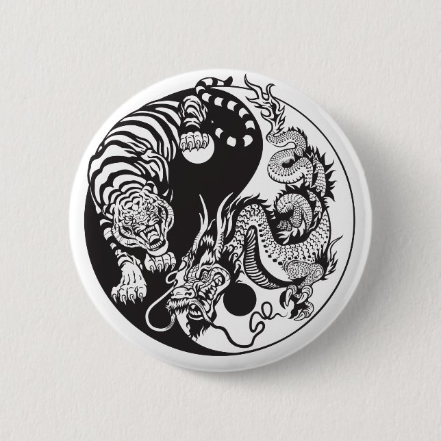 dragon and tiger yin yang symbol 6 cm round badge (Front)