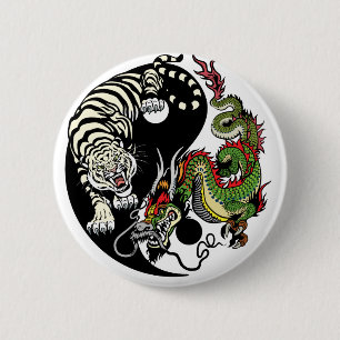 dragon and tiger yin yang symbol 6 cm round badge