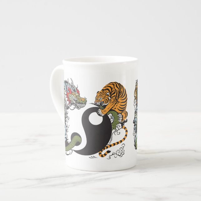 dragon and tiger yin yang symbol bone china mug (Front Left)