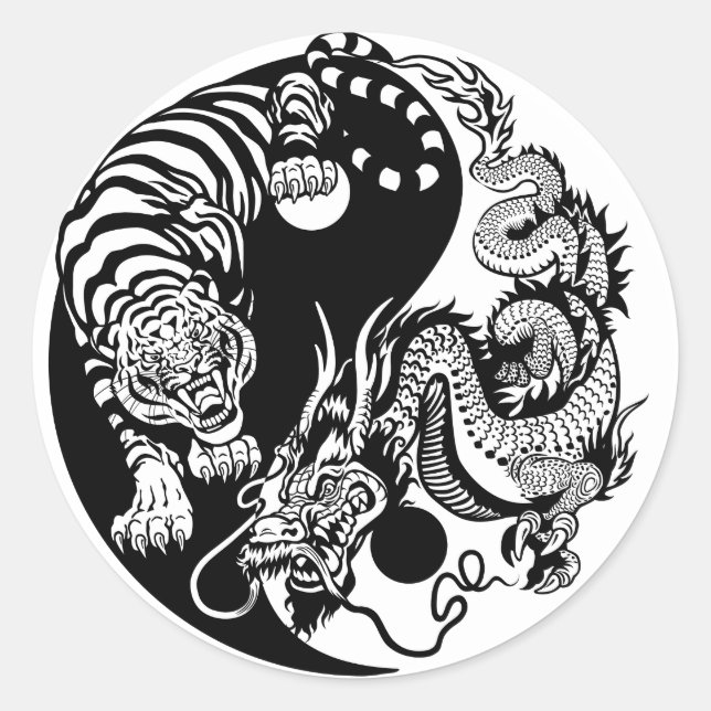 dragon and tiger yin yang symbol classic round sticker (Front)