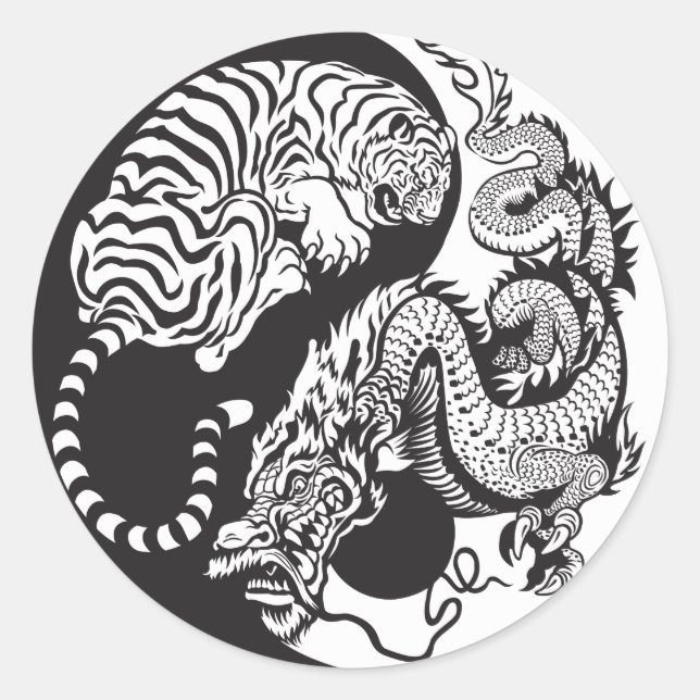 dragon and tiger yin yang symbol classic round sticker (Front)