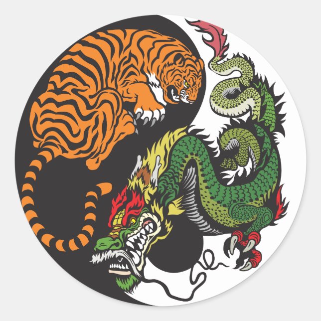 dragon and tiger yin yang symbol classic round sticker (Front)