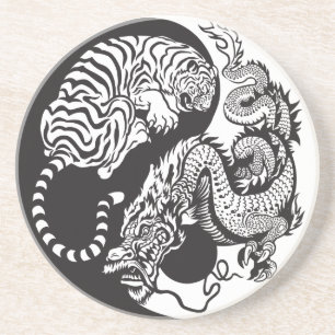 dragon and tiger yin yang symbol coaster