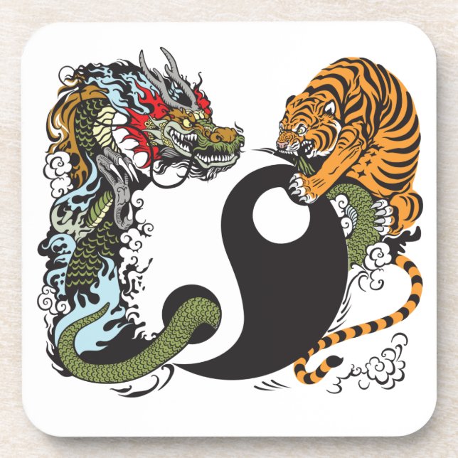 dragon and tiger yin yang symbol coaster (Front)
