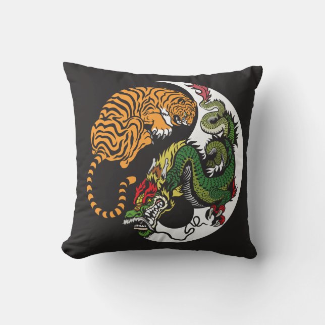dragon and tiger yin yang symbol cushion (Front)