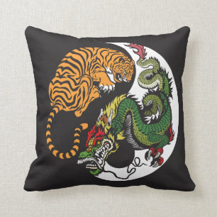 dragon and tiger yin yang symbol cushion