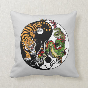 dragon and tiger yin yang symbol cushion
