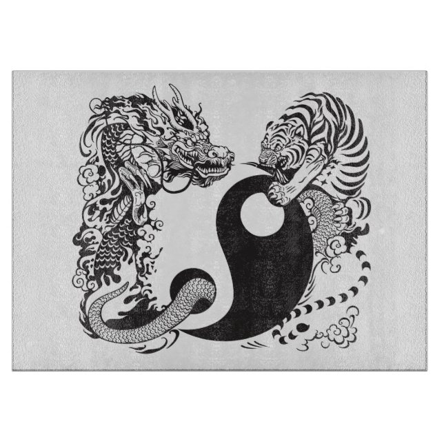 dragon and tiger yin yang symbol cutting board (Front)