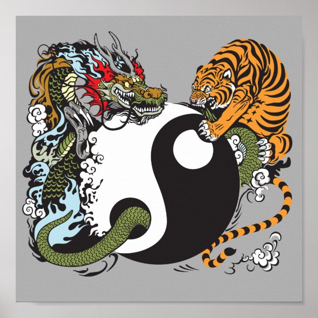 dragon and tiger yin yang symbol poster (Front)