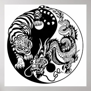 dragon and tiger yin yang symbol poster
