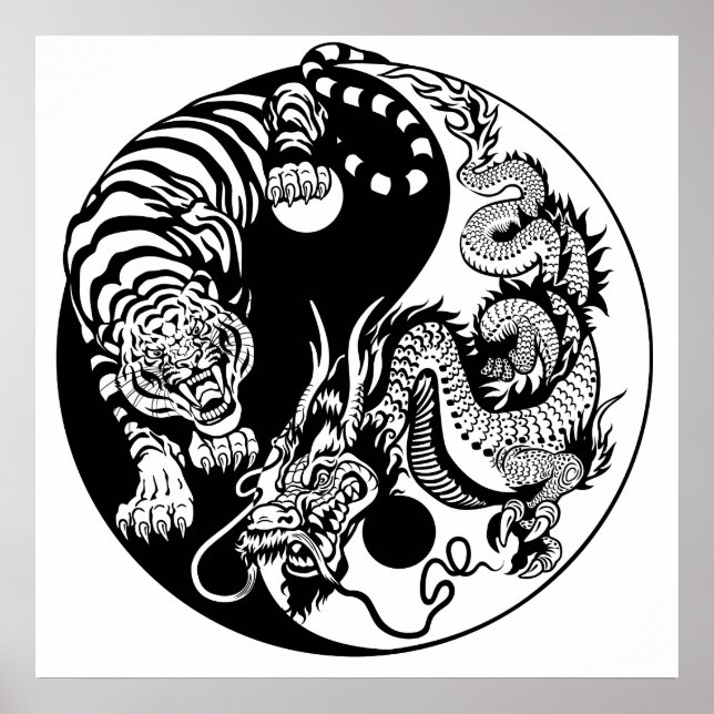 dragon and tiger yin yang symbol poster (Front)