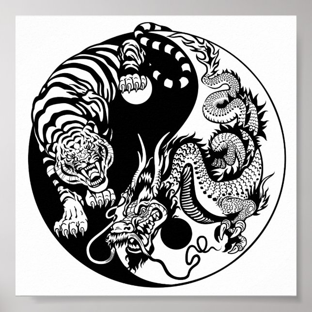 dragon and tiger yin yang symbol poster (Front)