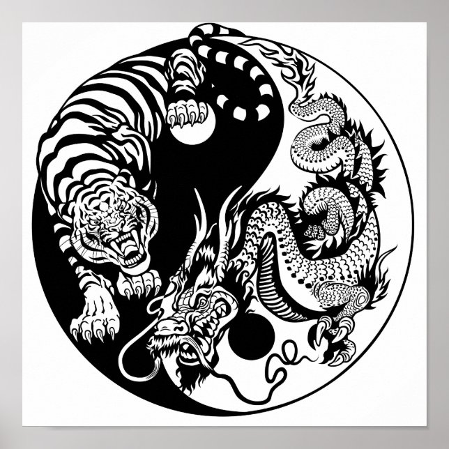 dragon and tiger yin yang symbol poster (Front)