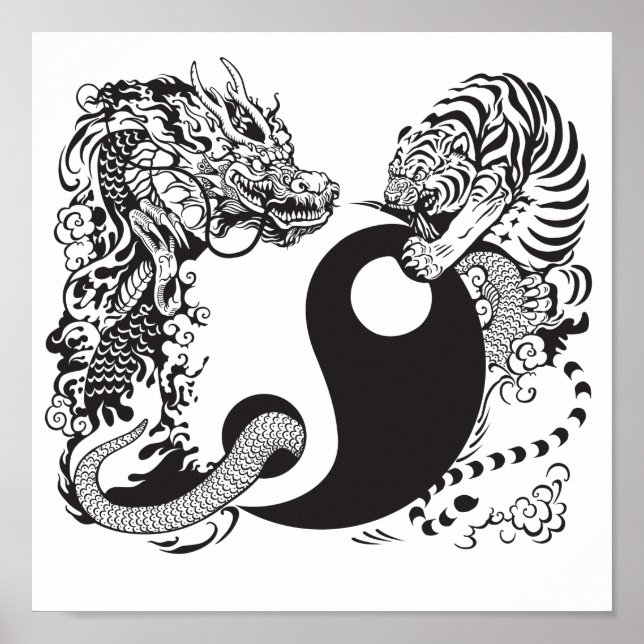 dragon and tiger yin yang symbol poster (Front)