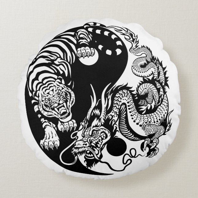 dragon and tiger yin yang symbol round cushion (Front)