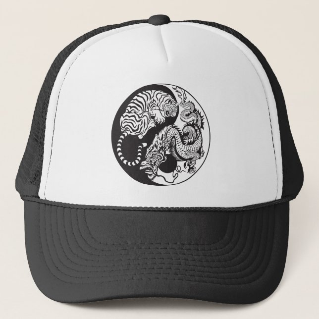 dragon and tiger yin yang symbol trucker hat (Front)