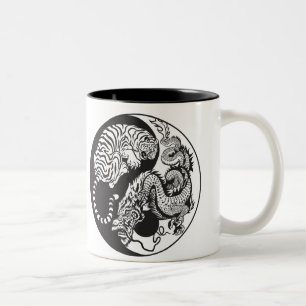 dragon and tiger yin yang symbol Two-Tone coffee mug