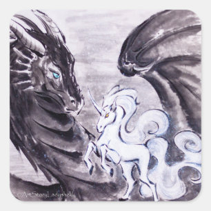 Dragon and Unicorn // Courtship Holiday Card Square Sticker