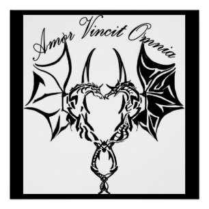 dragon and unicorn in heart shape poster