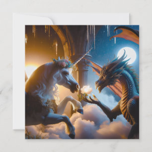 Dragon and Unicorn In Love Fantasy Holiday Card