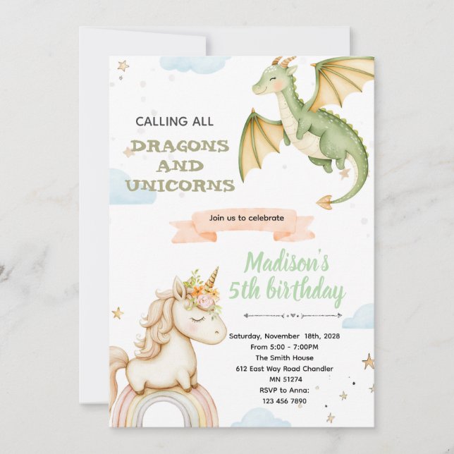 Dragon and unicorn Party Invitation (Front)