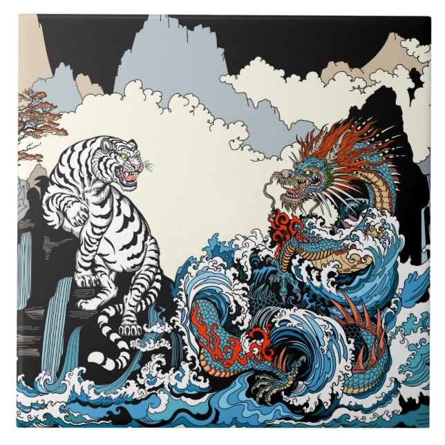 Dragon and White Tiger. Illustration by Insima Ceramic Tile (Front)